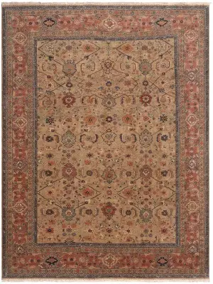 Turkish Wool Mahal Gold/Salmon - 10' 1'' x 12' 6''