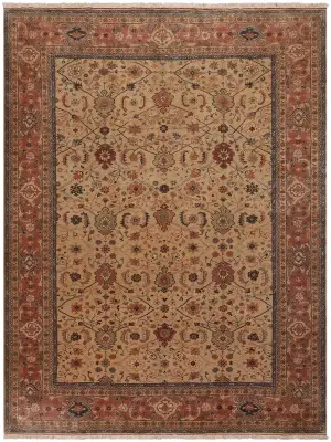 Turkish Wool Mahal Gold/Salmon - 10' 2'' x 13' 3''