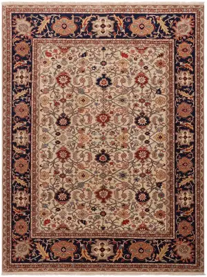 Turkish Wool Mahal Ivory/Navy Blue - 9' 1'' x 12'