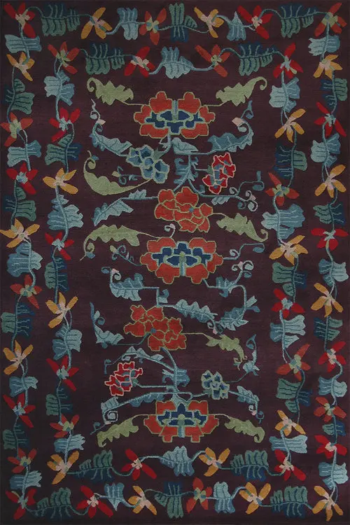 Tibet Rug Company Traditional Tibetan Floral Plum Rugs